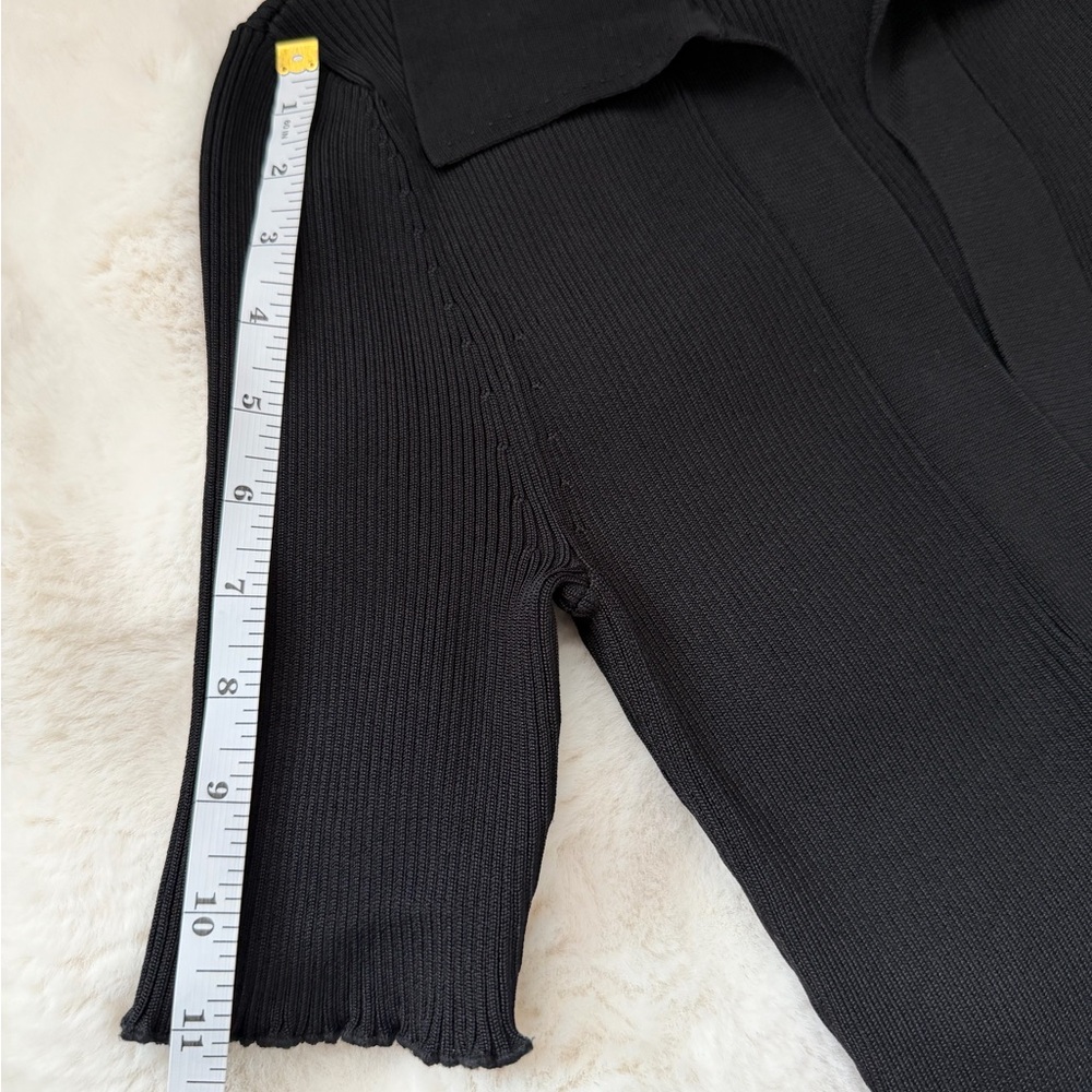 Good American Black Ribbed Knit Polo Midi Short Sleeve Dress - 2 - Picture 12 of 12
